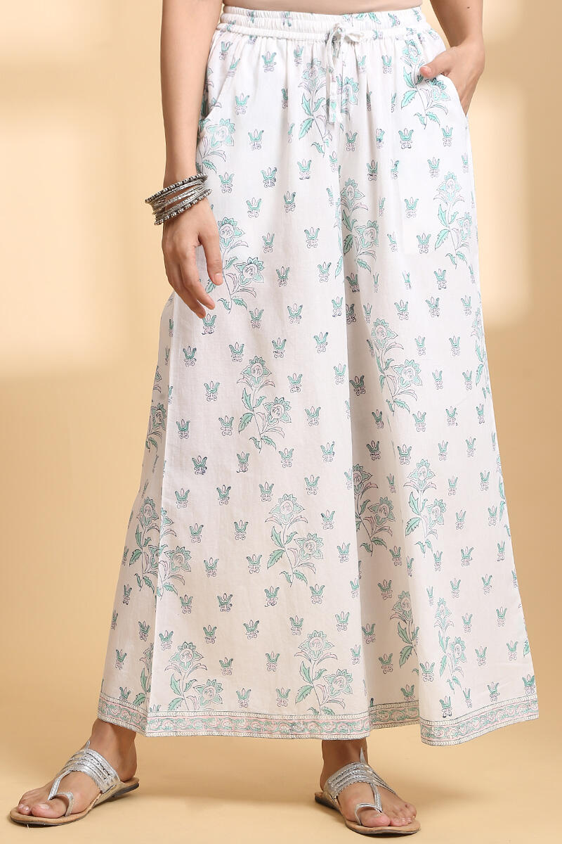 White Block Printed Cotton Palazzo