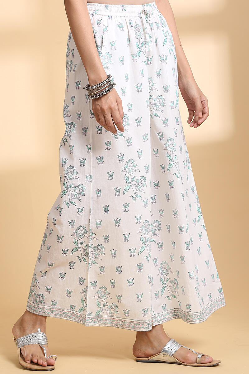 White Block Printed Cotton Palazzo