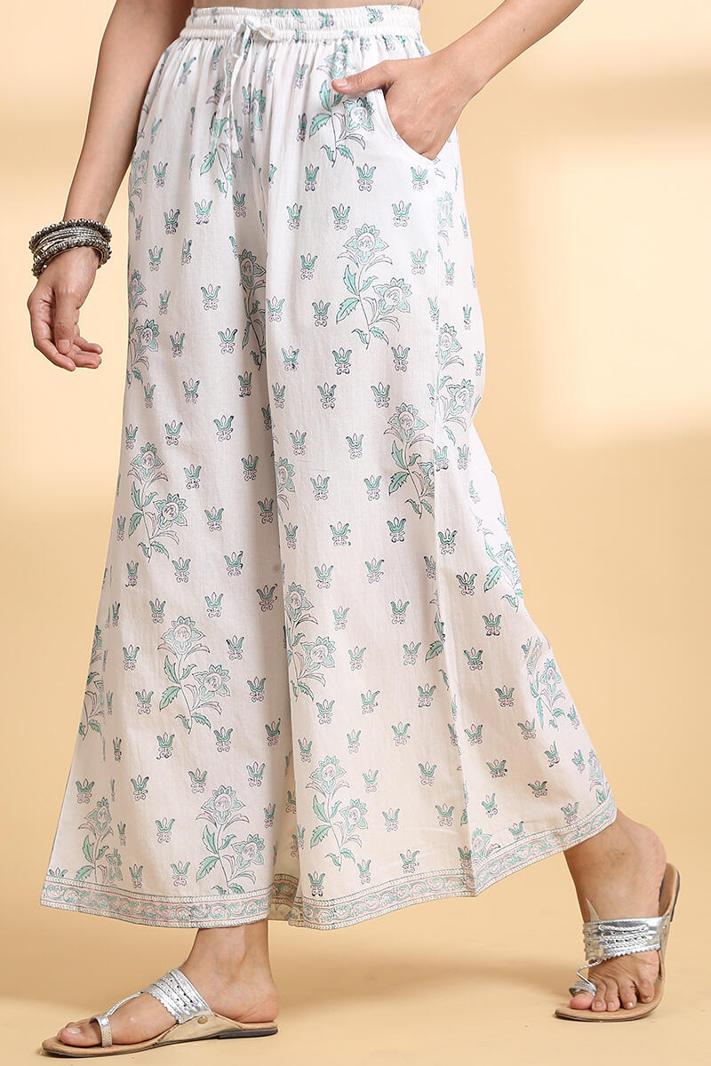 White Block Printed Cotton Palazzo