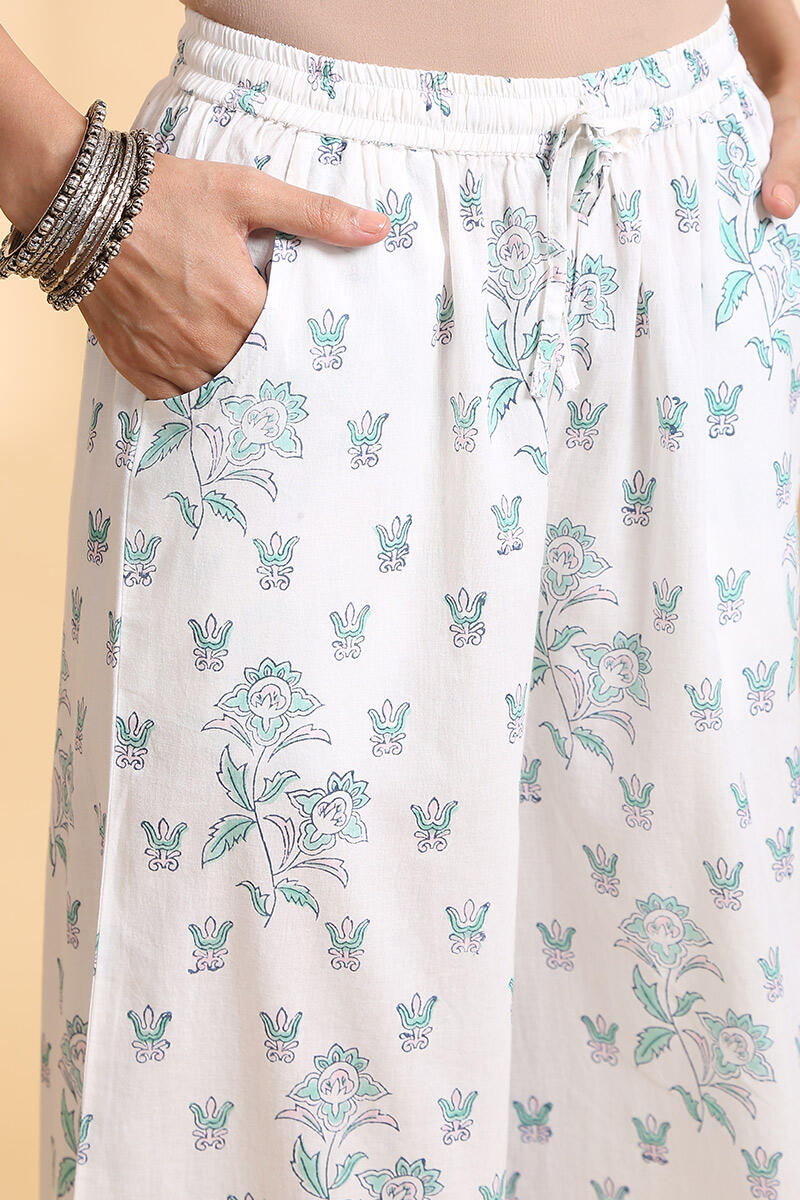 White Block Printed Cotton Palazzo
