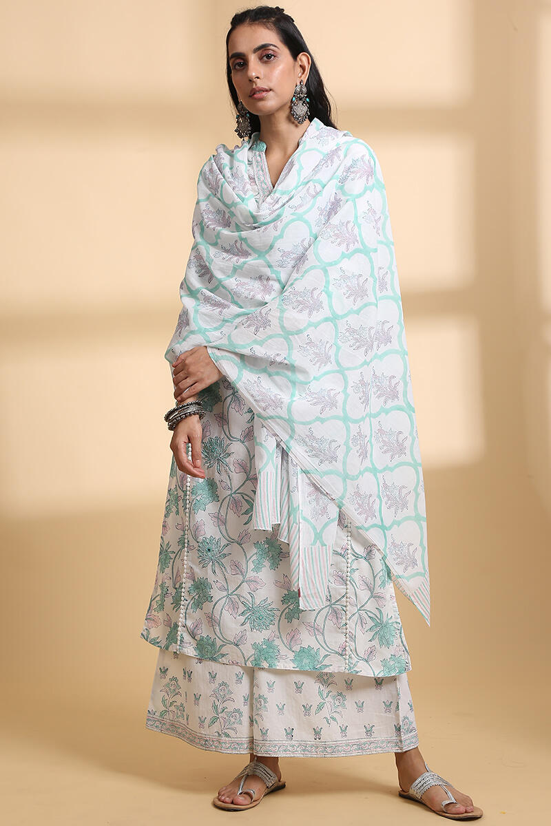 White Block Printed Cotton Palazzo