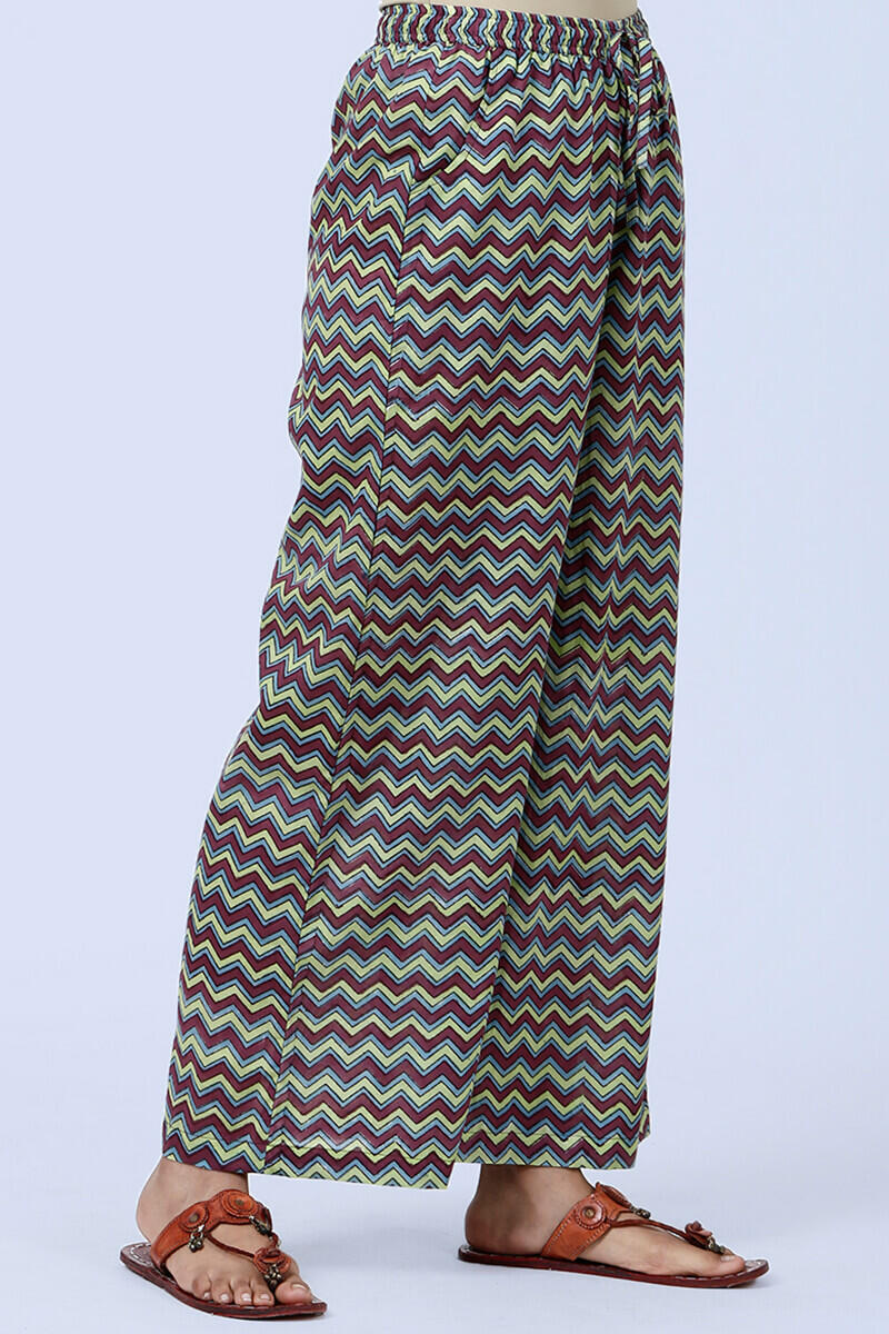 Purple Block Printed Cotton Farsi Pants