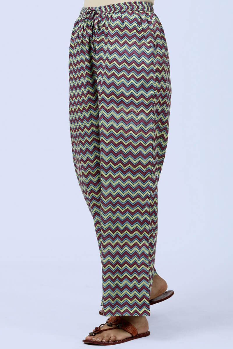 Purple Block Printed Cotton Farsi Pants