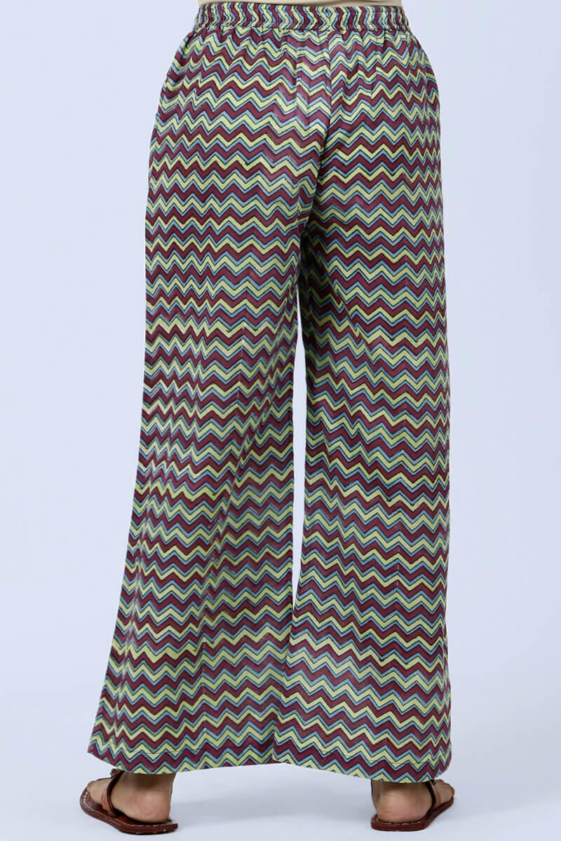 Purple Block Printed Cotton Farsi Pants