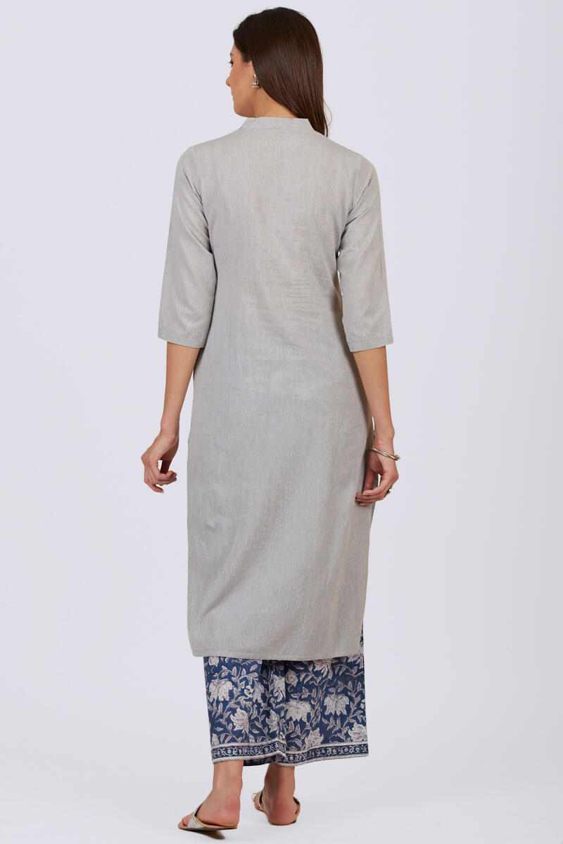 Grey Handcrafted Straight Cotton Kurta