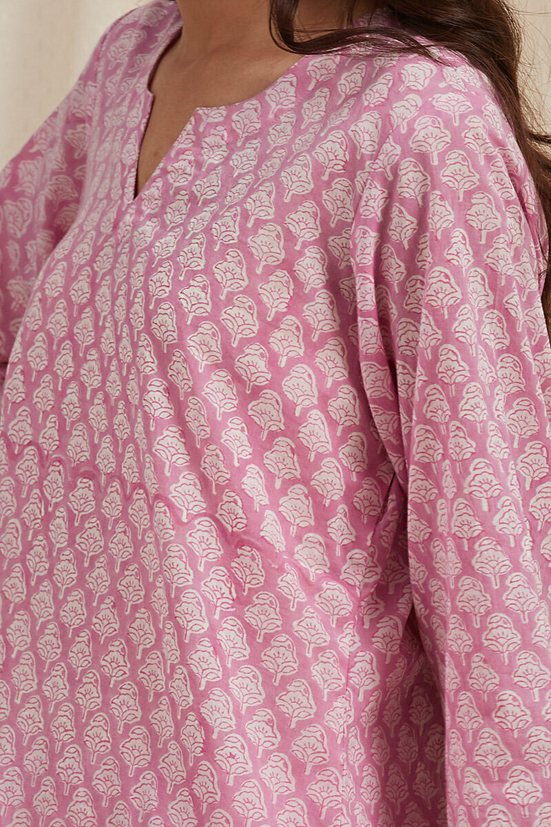 Pink Block Printed Cotton Pyjama Set