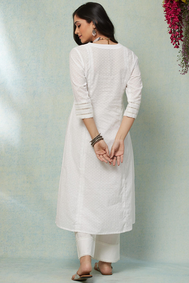White Handcrafted A-line Cotton Kurta
