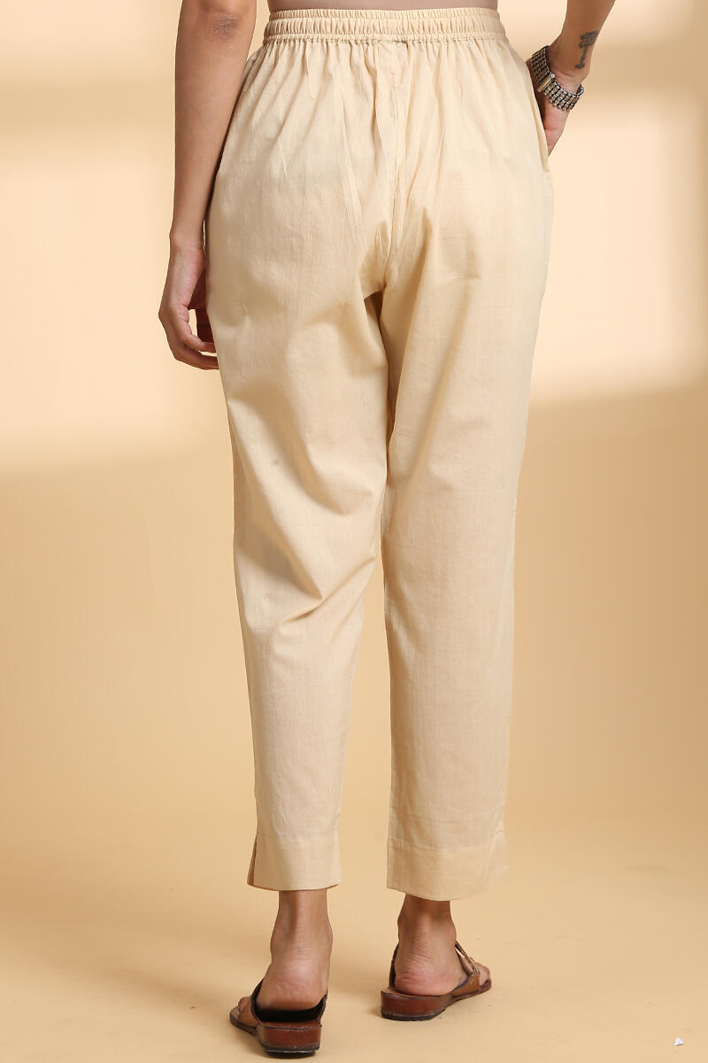 Beige Handcrafted Narrow Cotton Pants