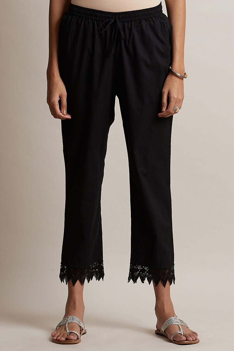 Black Block Printed Cotton Narrow Pants