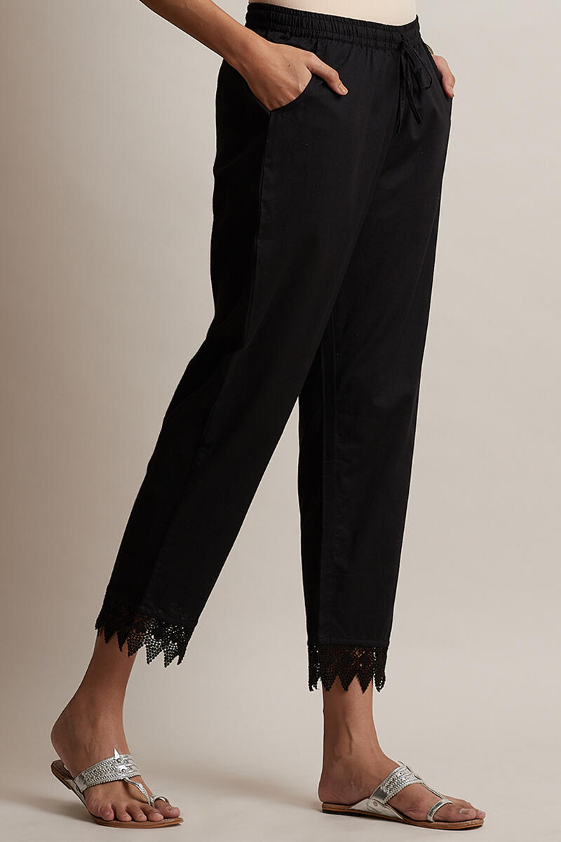 Black Block Printed Cotton Narrow Pants