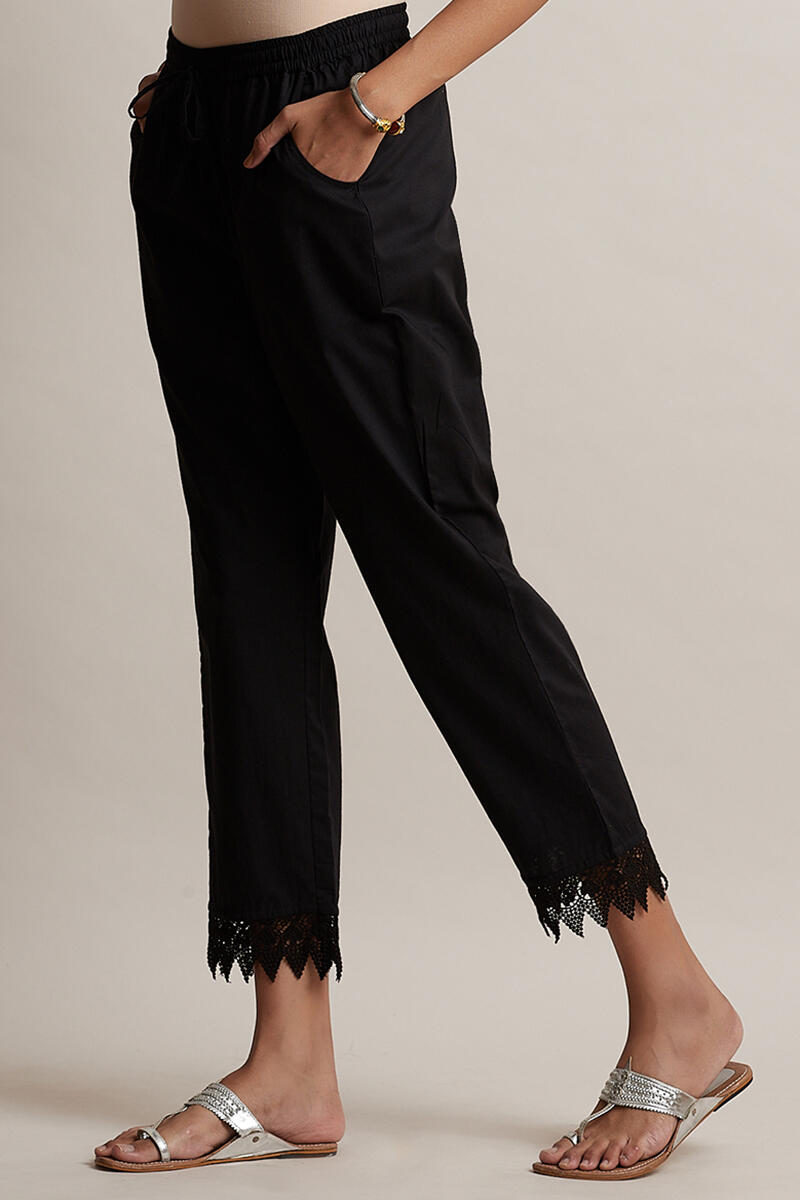 Black Block Printed Cotton Narrow Pants