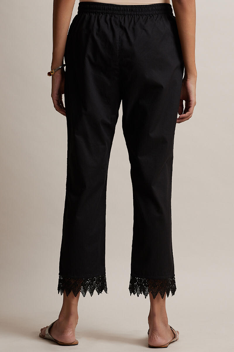 Black Block Printed Cotton Narrow Pants