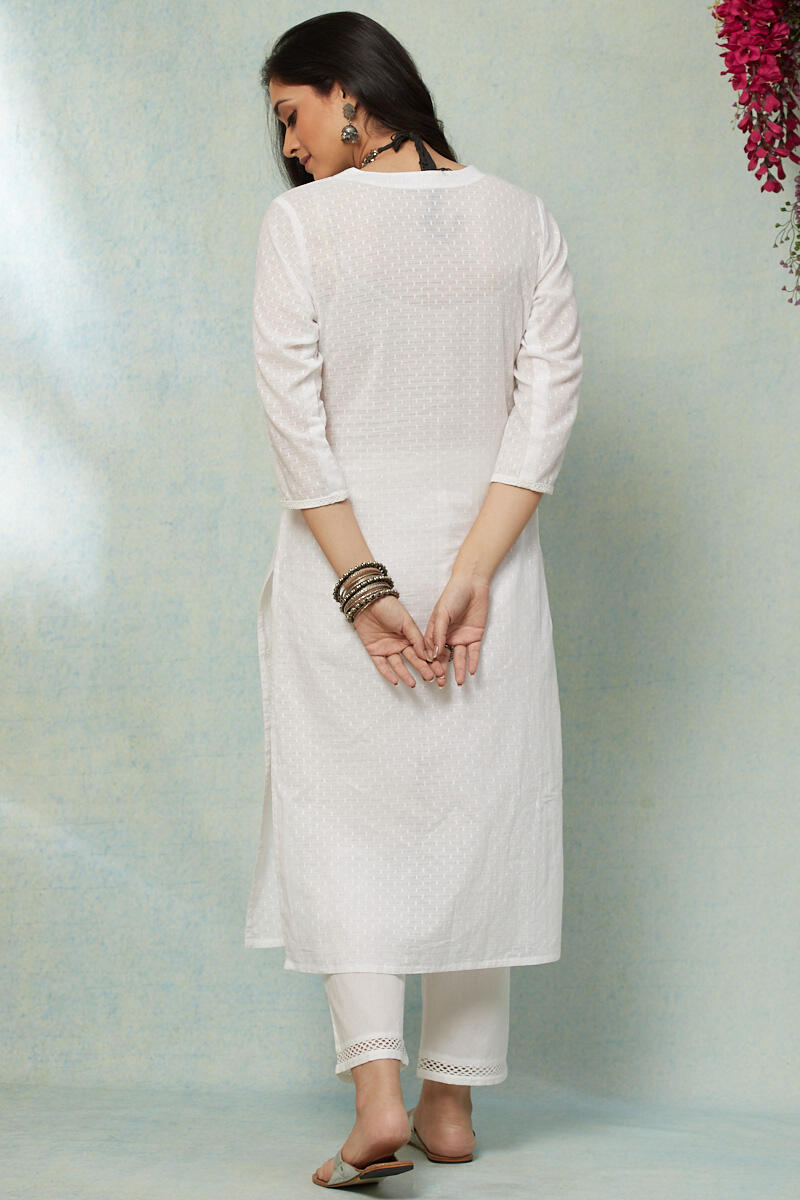 White Handcrafted Straight Cotton Kurta