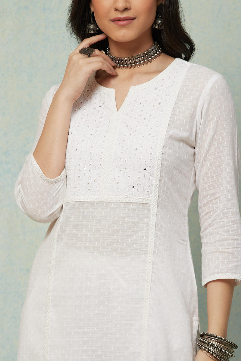 White Handcrafted Straight Cotton Kurta