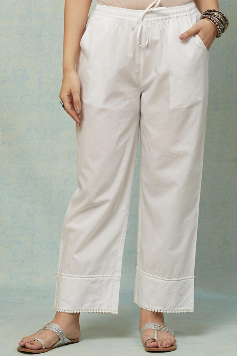 White Handcrafted Cotton Straight Farsi