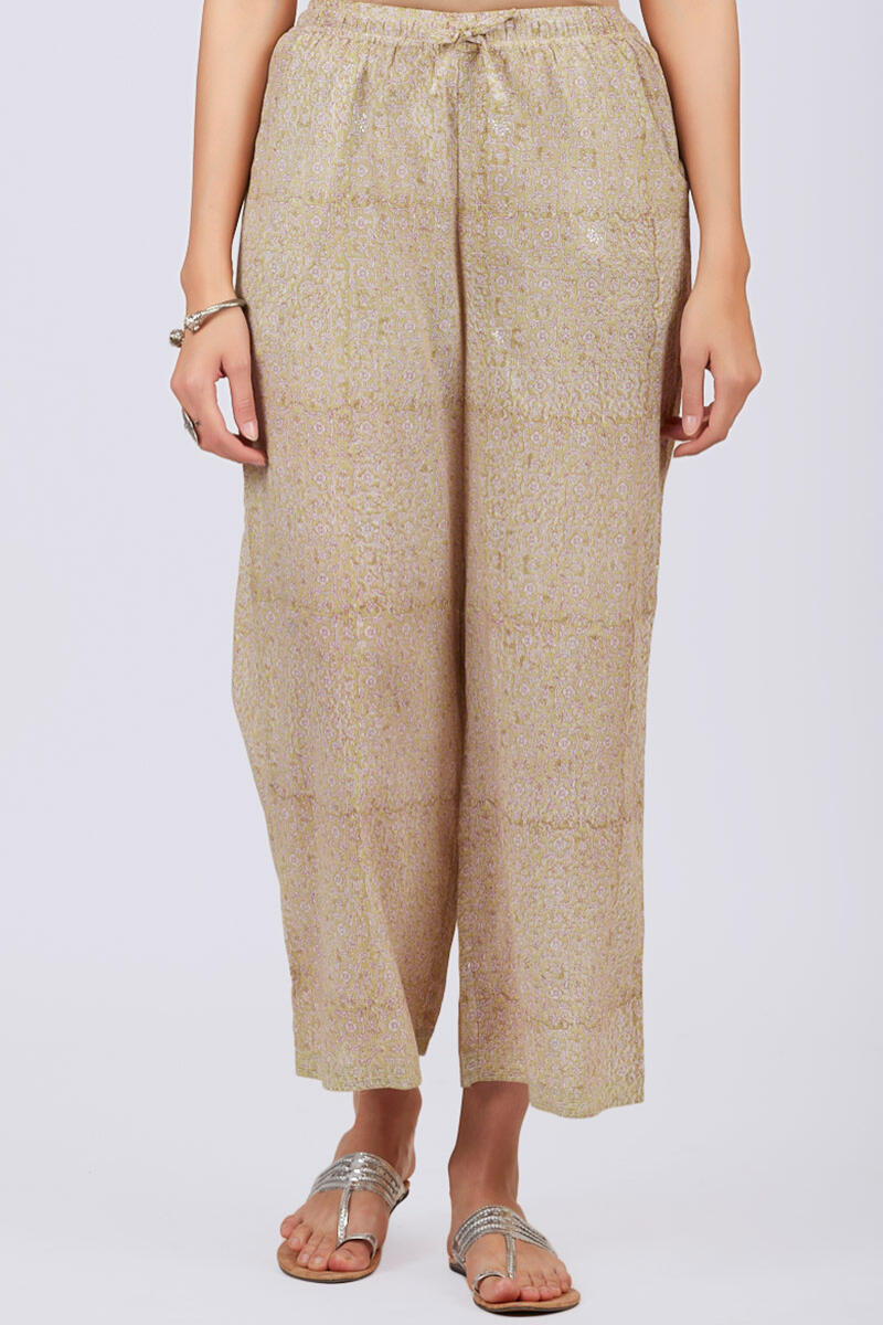 Green Block Printed Cotton Farsi Pants