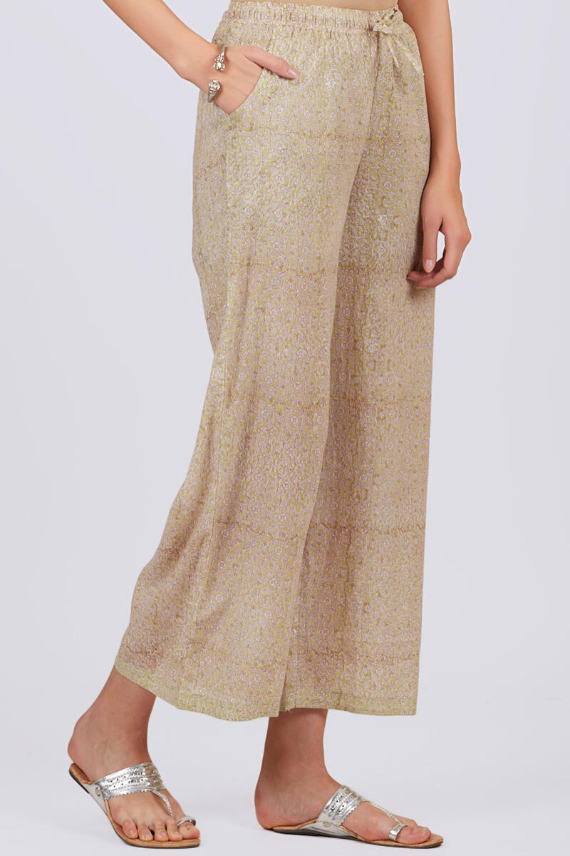 Green Block Printed Cotton Farsi Pants