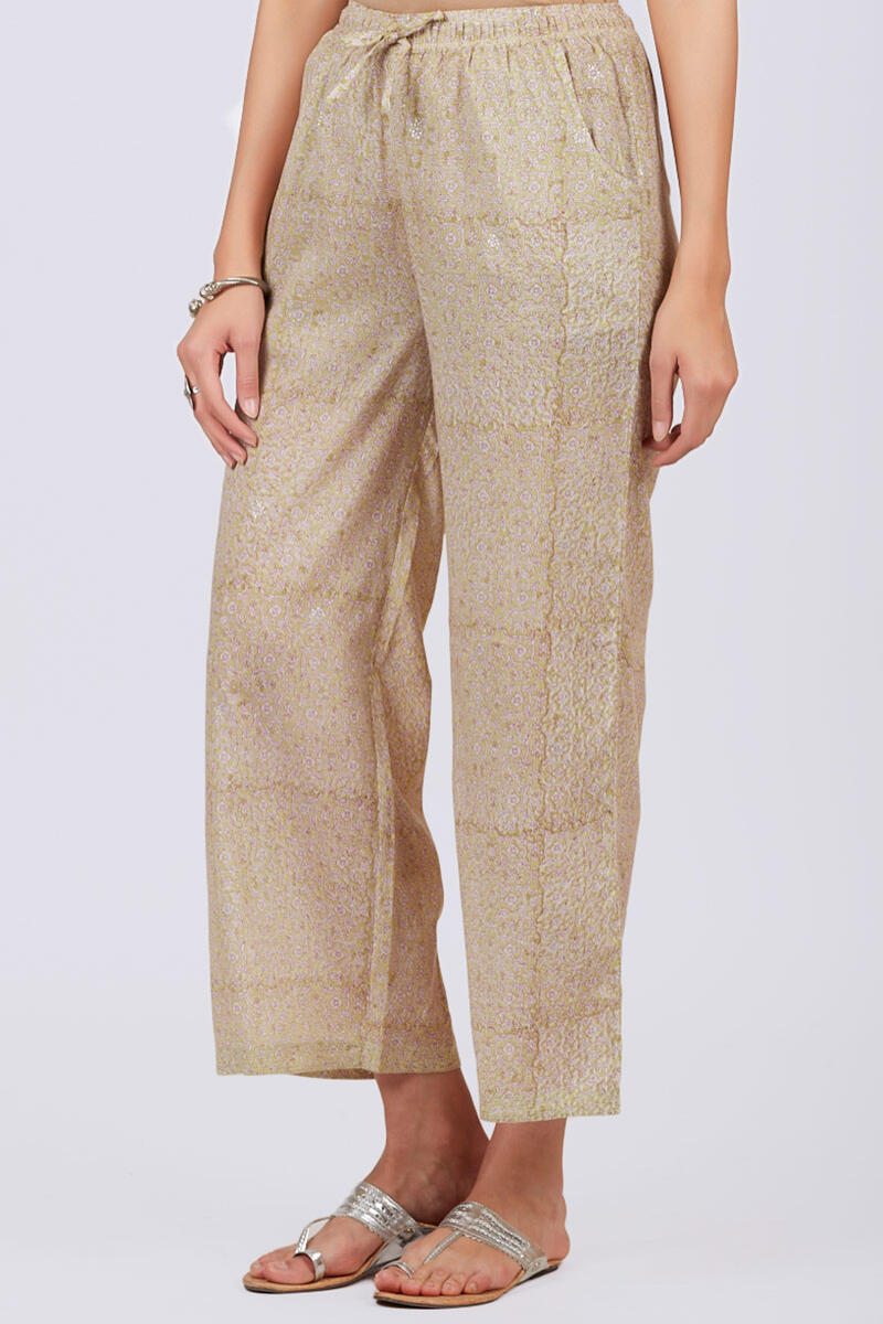 Green Block Printed Cotton Farsi Pants
