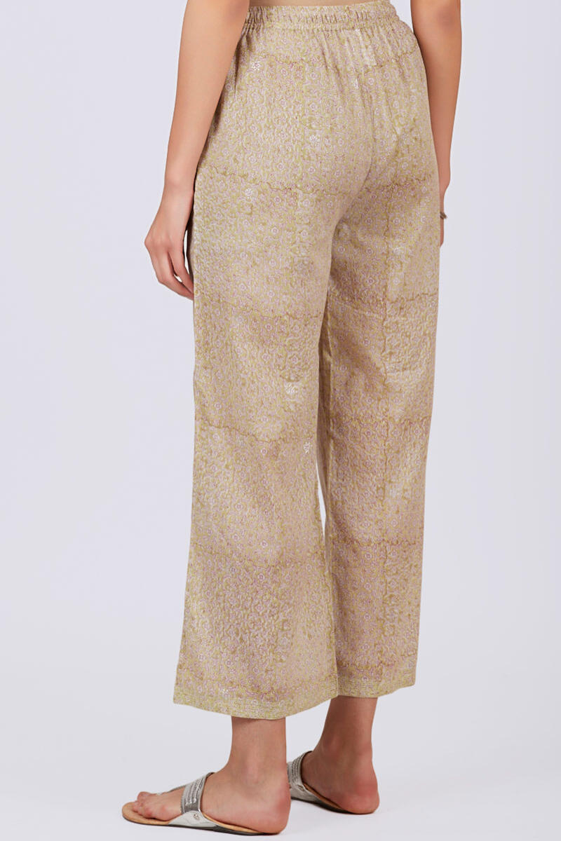 Green Block Printed Cotton Farsi Pants