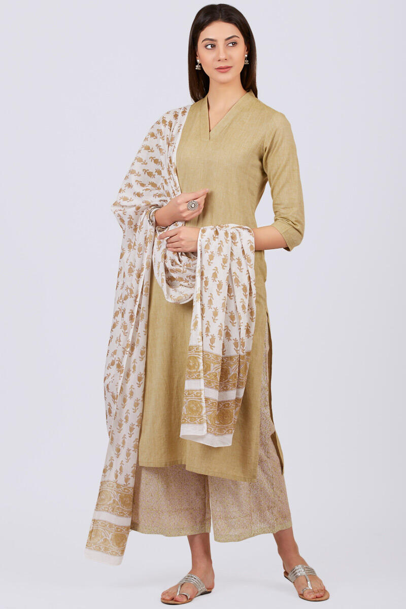 Green Block Printed Cotton Farsi Pants