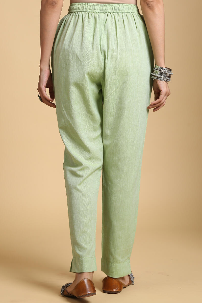 Green Handcrafted Cotton Cigarette Pants