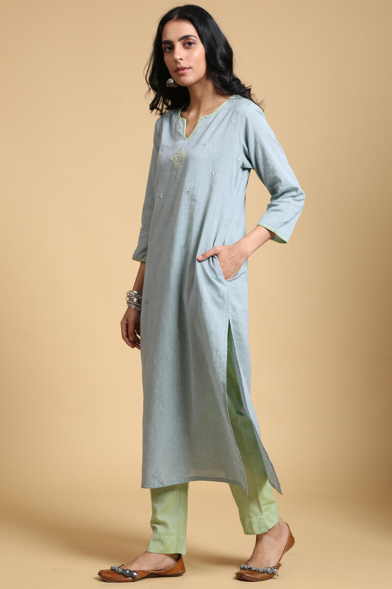 Green Handcrafted Cotton Cigarette Pants