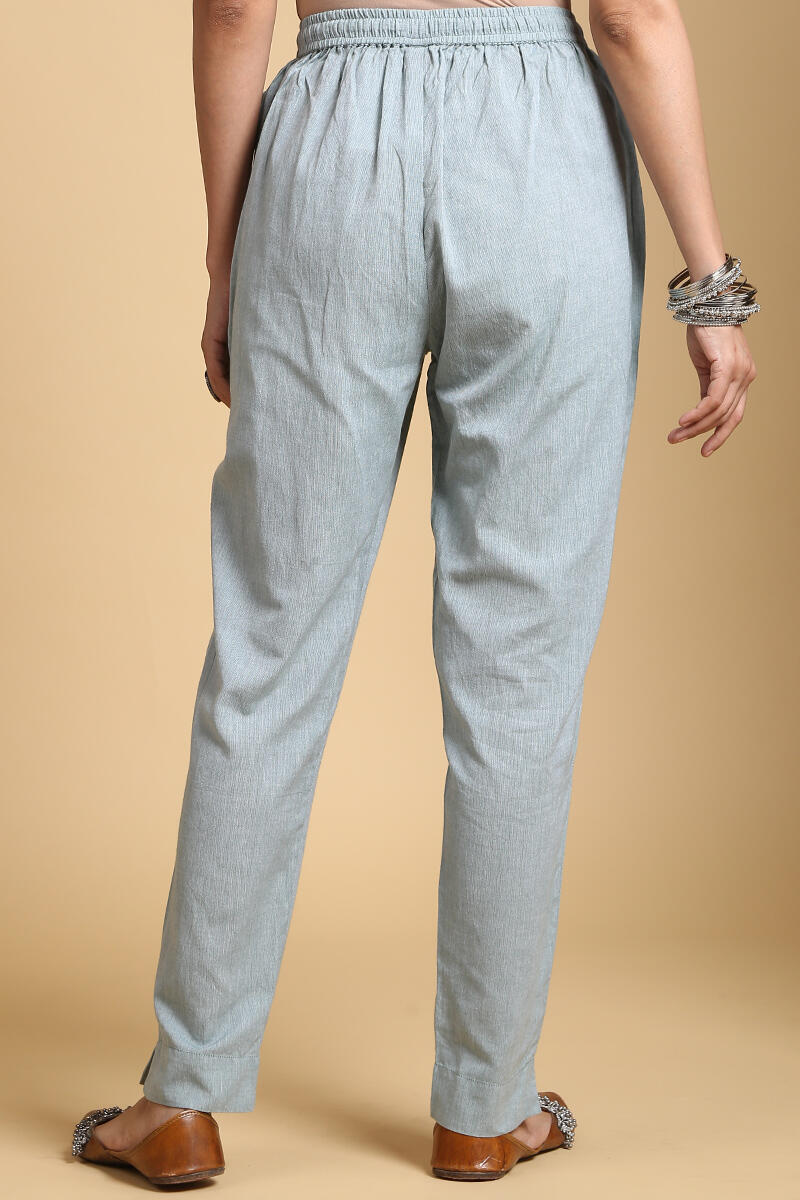 Green Handcrafted Cotton Cigarette Pants
