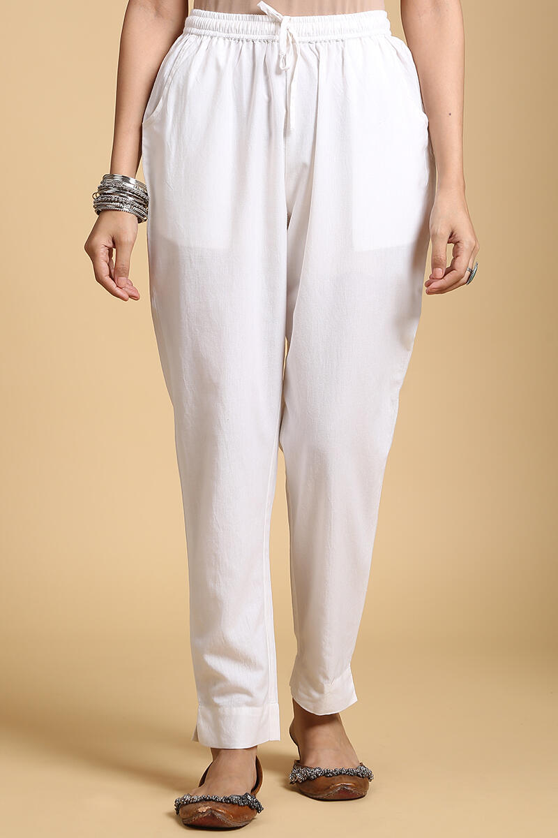 Buy White Handcrafted Cotton Cigarette Pants White Cigarette Pants for Women Farida Gupta