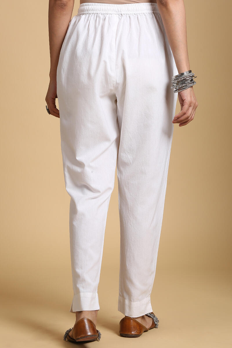 White Handcrafted Cotton Cigarette Pants