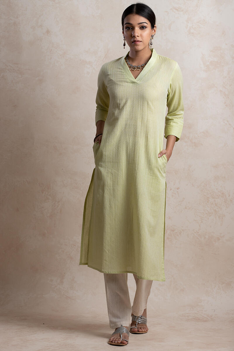Green Handcrafted Straight Cotton Kurta