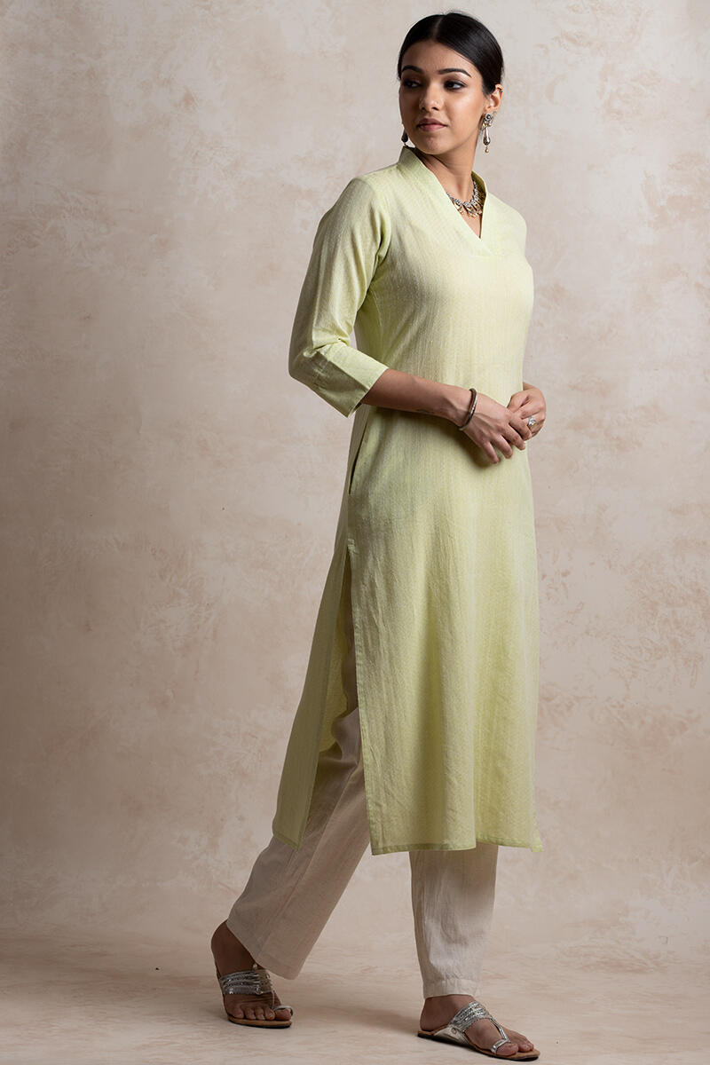 Green Handcrafted Straight Cotton Kurta