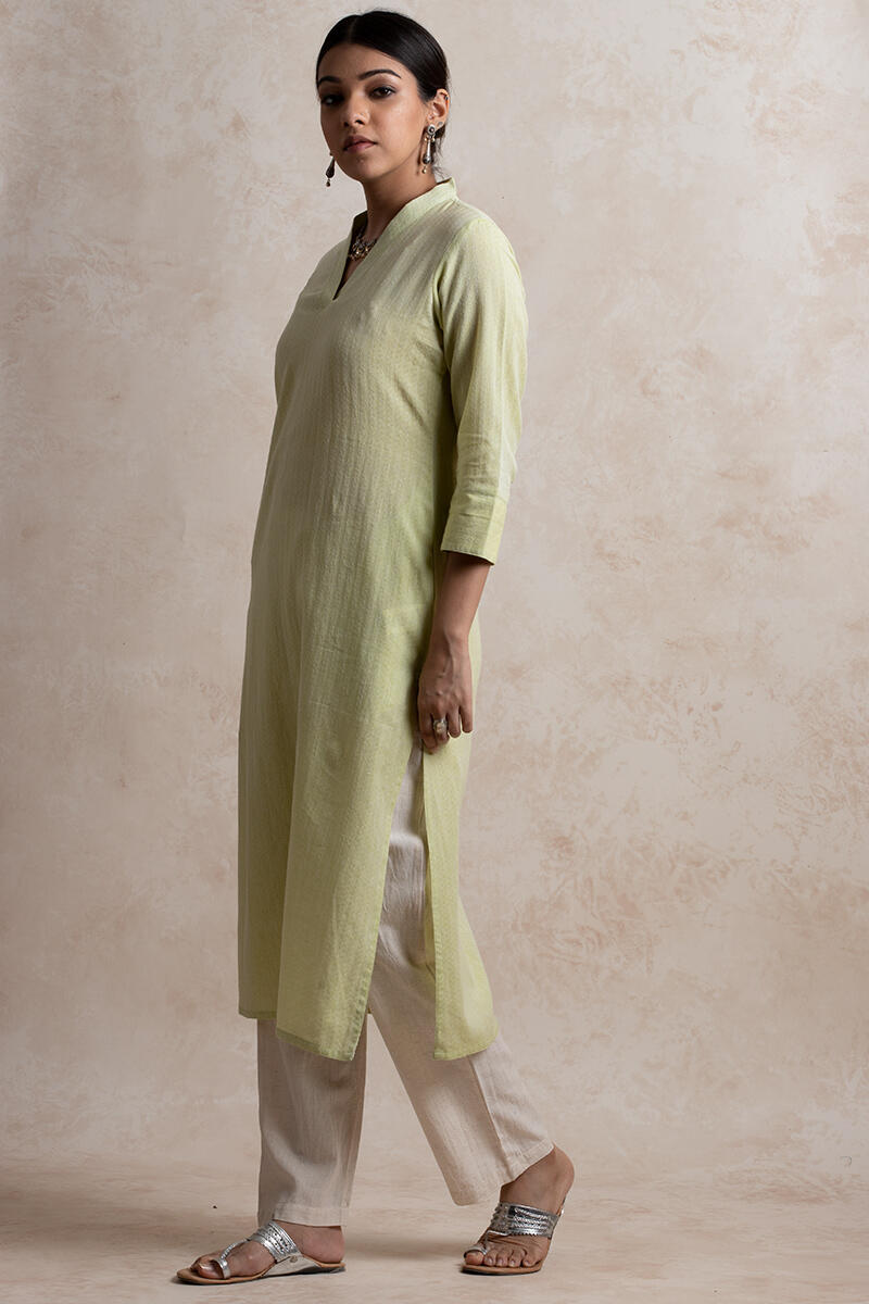 Green Handcrafted Straight Cotton Kurta