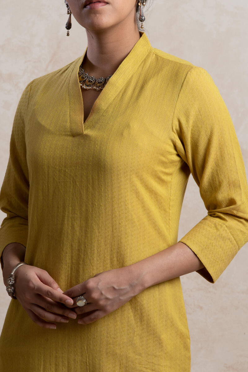 Mustard Handcrafted Straight Cotton Kurta