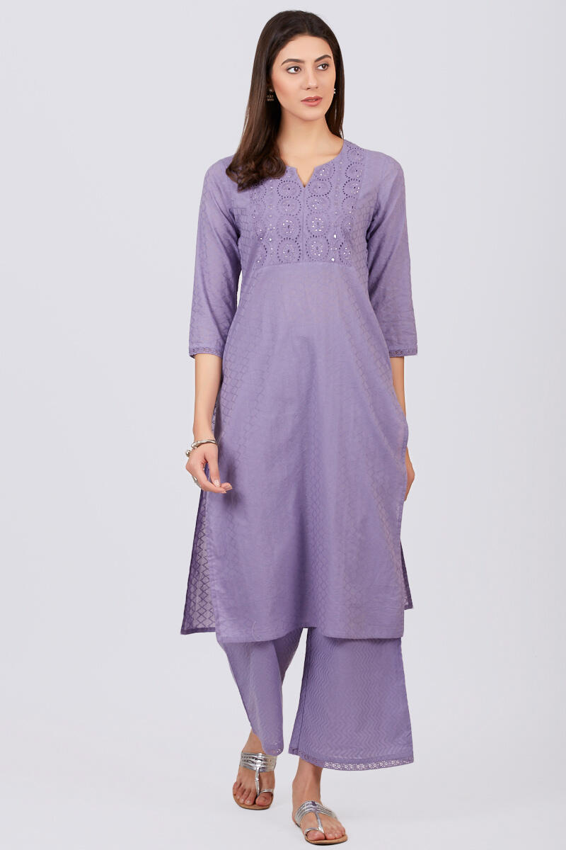 Purple Handcrafted Straight Cotton Kurta