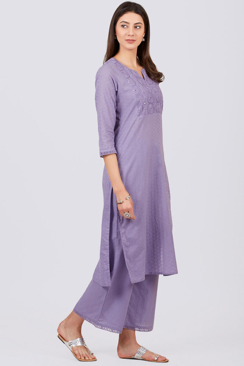 Purple Handcrafted Straight Cotton Kurta