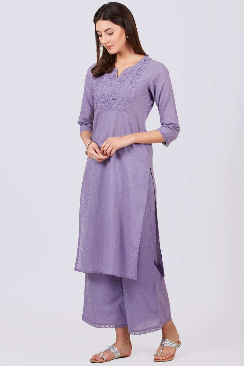 Purple Handcrafted Straight Cotton Kurta
