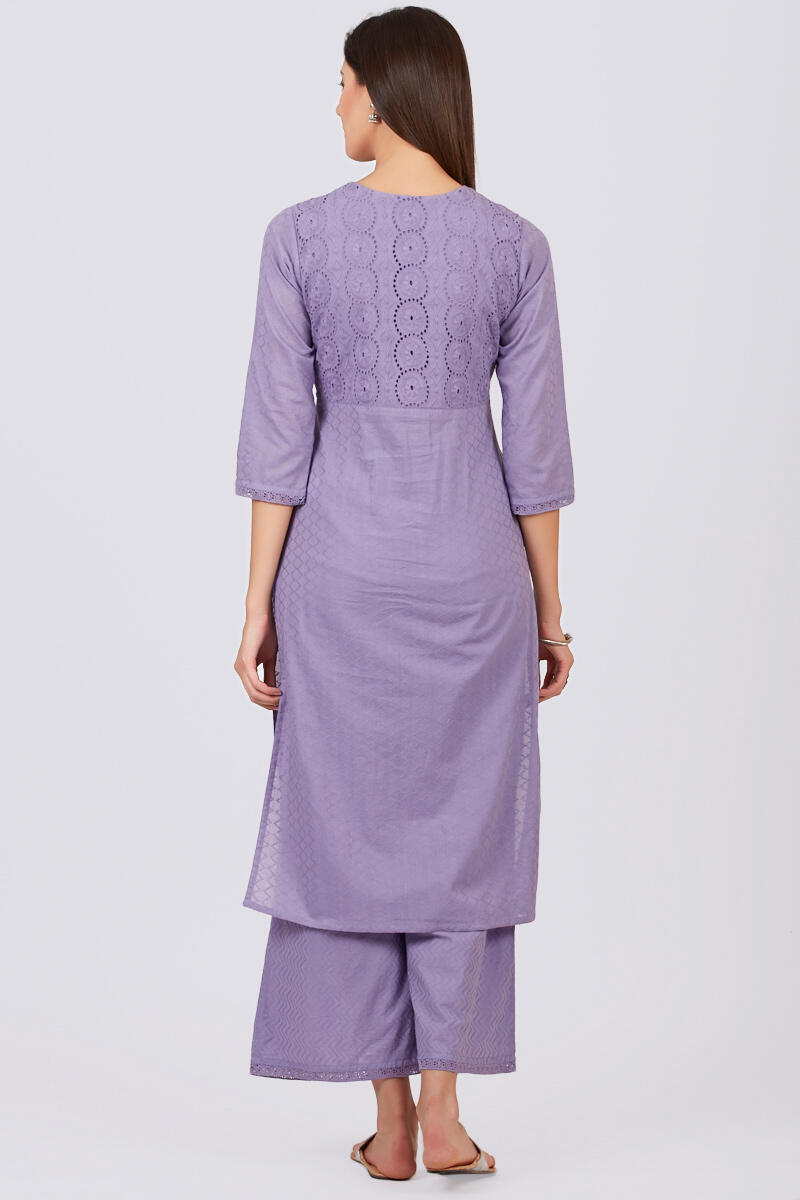 Purple Handcrafted Straight Cotton Kurta