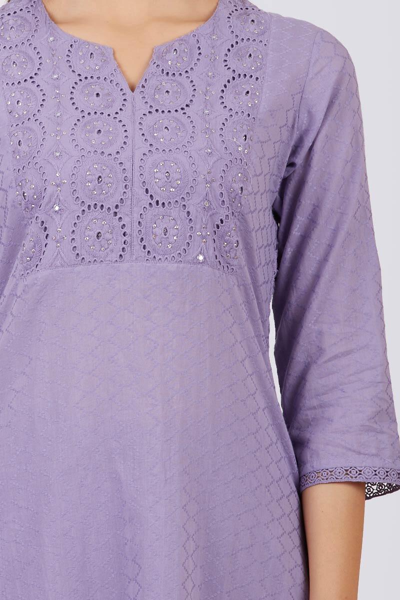 Purple Handcrafted Straight Cotton Kurta