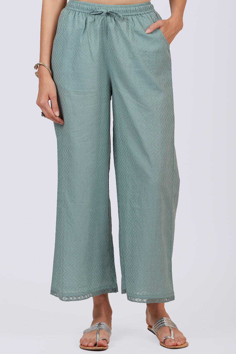 Green Handcrafted Cotton Farsi Pants