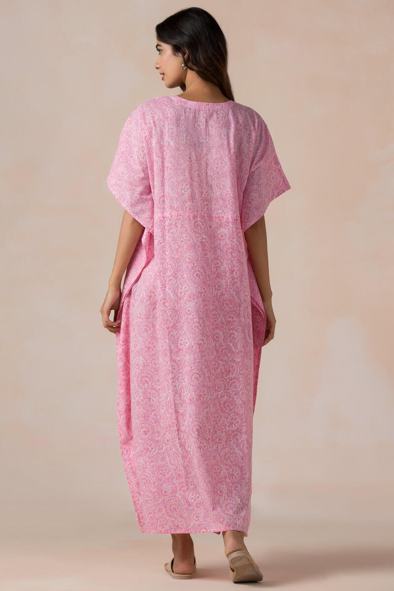 Pink Block Printed Cotton Kaftan