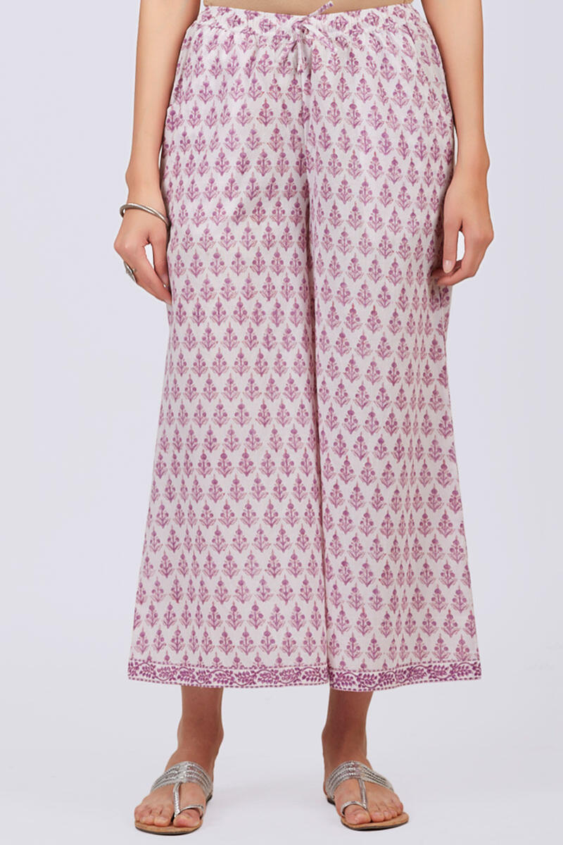 Purple Block Printed Cotton Palazzo