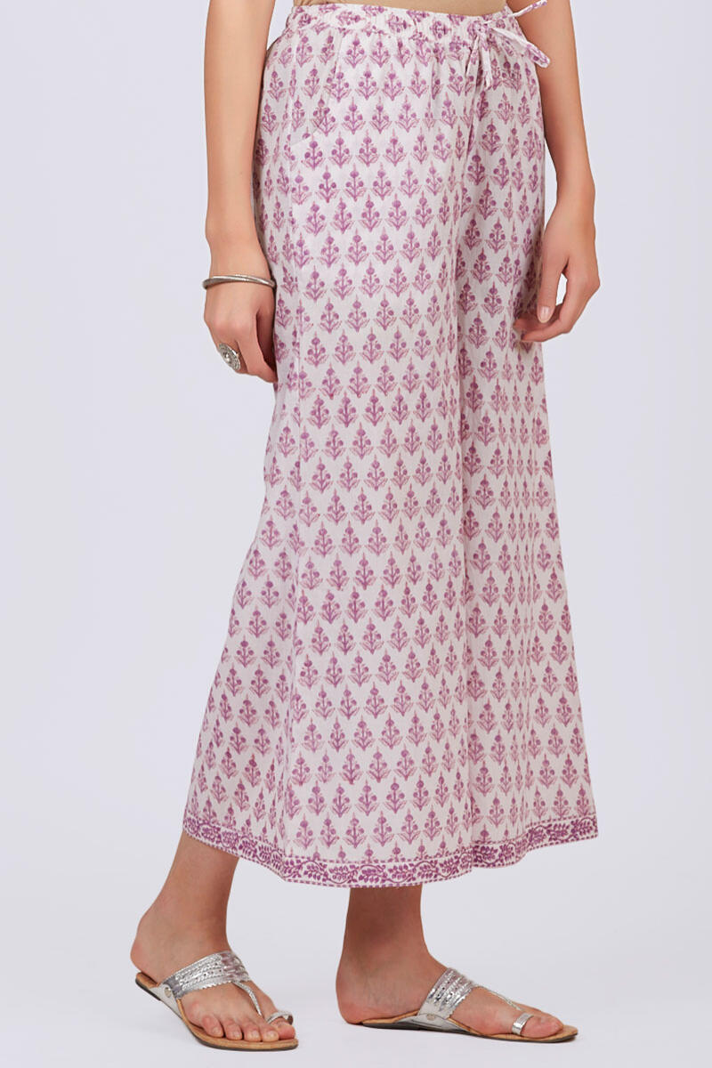 Purple Block Printed Cotton Palazzo