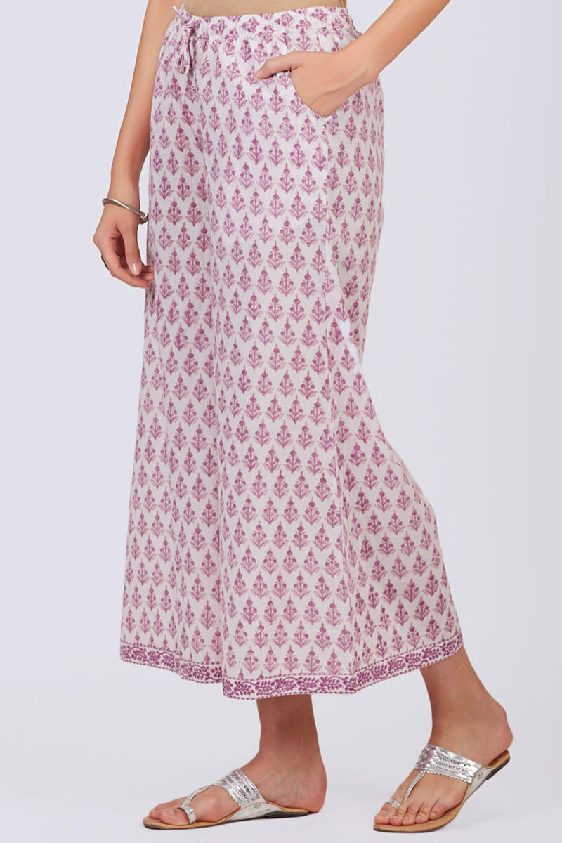 Purple Block Printed Cotton Palazzo