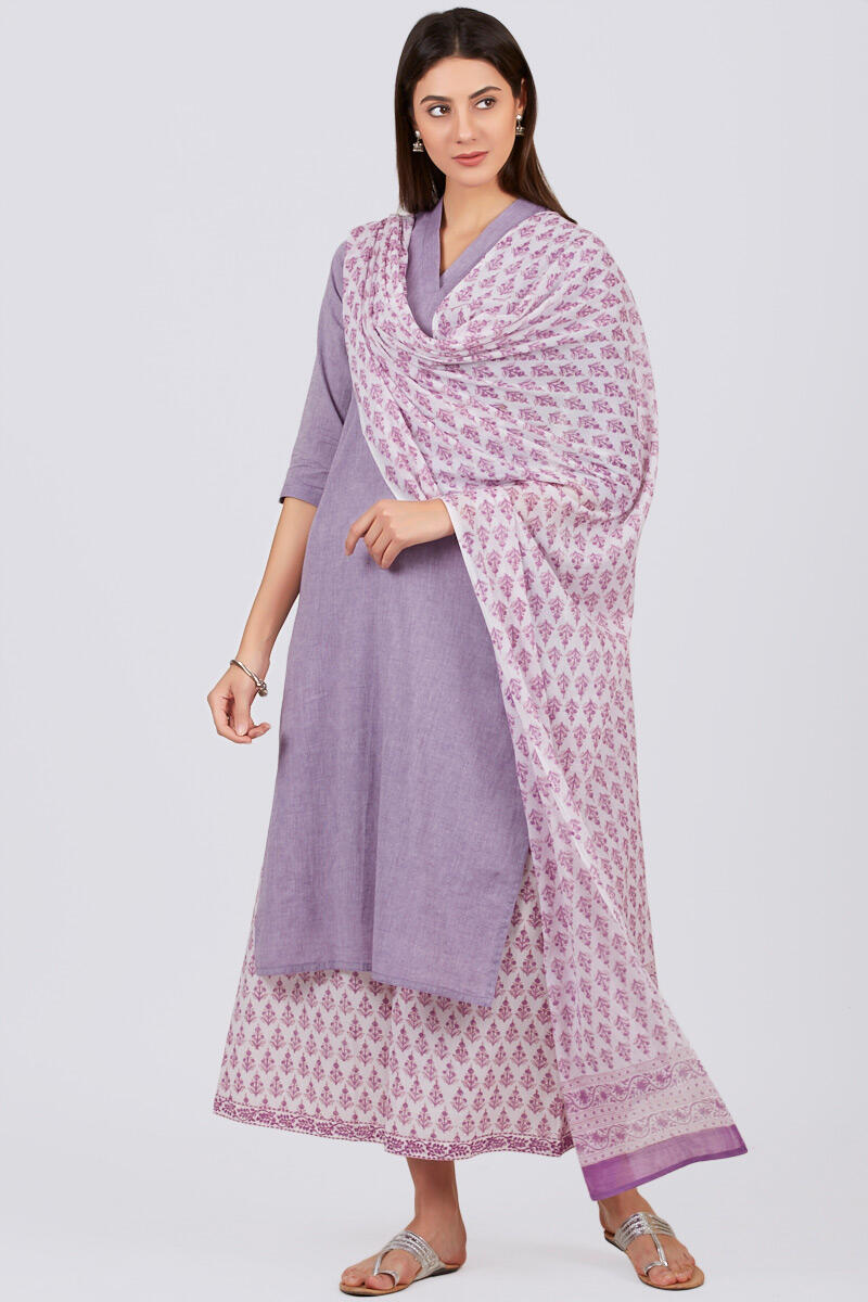 Purple Block Printed Cotton Palazzo