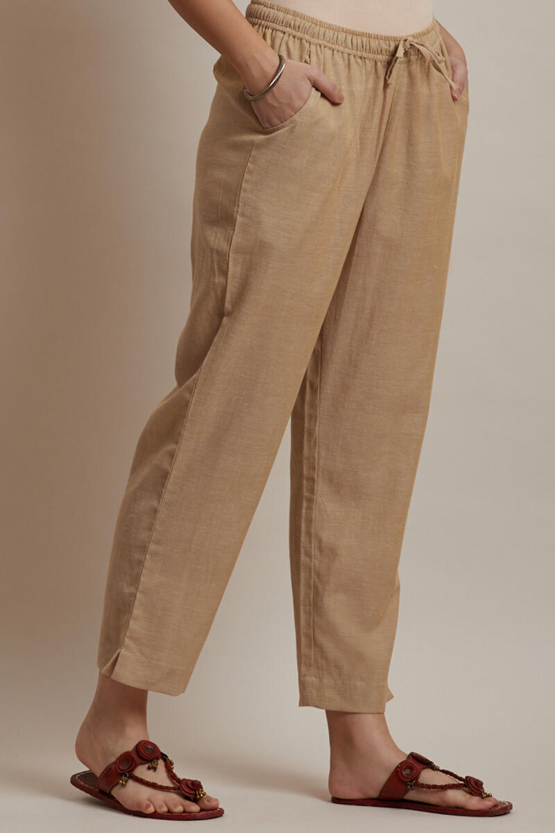 Beige Handcrafted Cotton Pants
