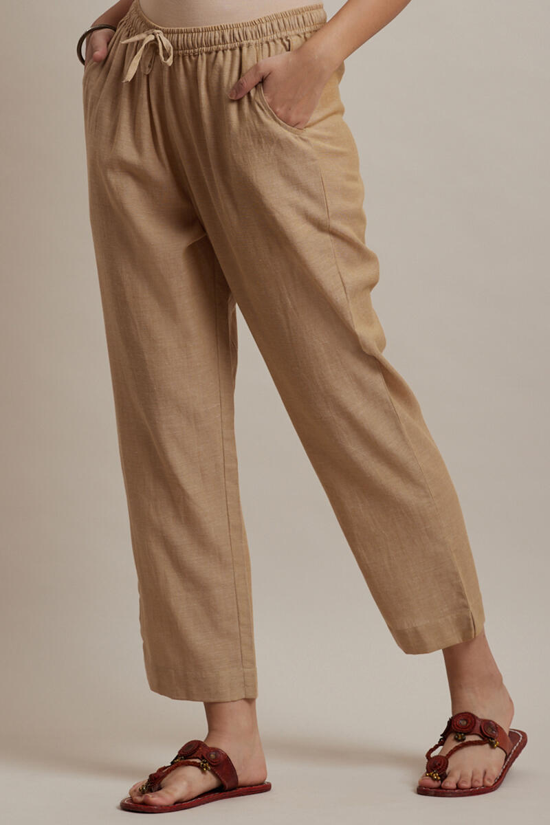Beige Handcrafted Cotton Pants