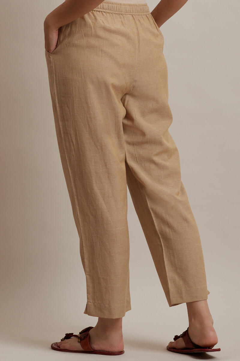 Beige Handcrafted Cotton Pants