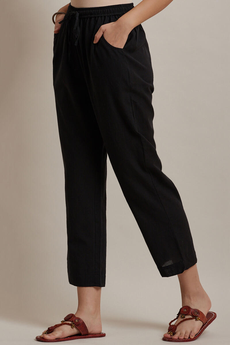 Black Handcrafted Cotton Pants