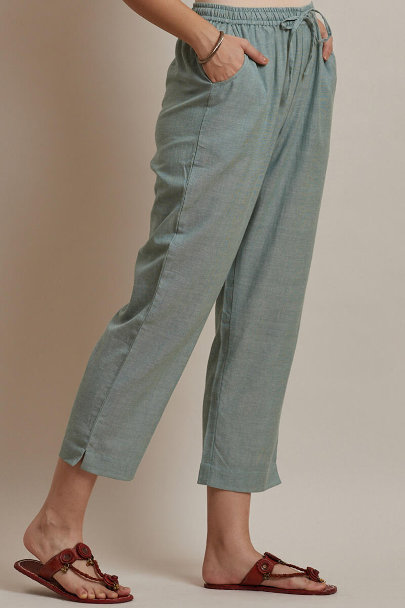 Green Handcrafted Cotton Pants