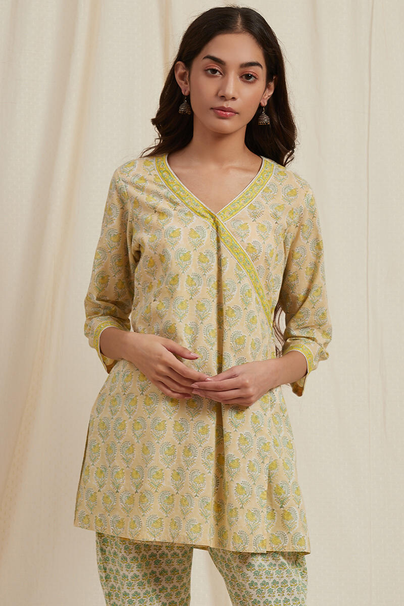 Green Block Printed Cotton Kurti